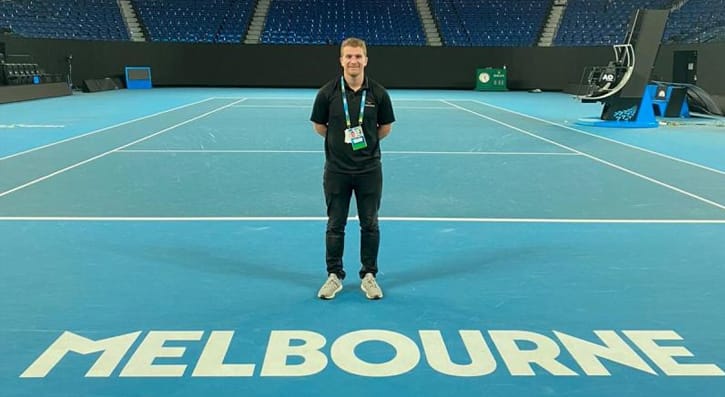 Philip on the tennis court at Melbourne